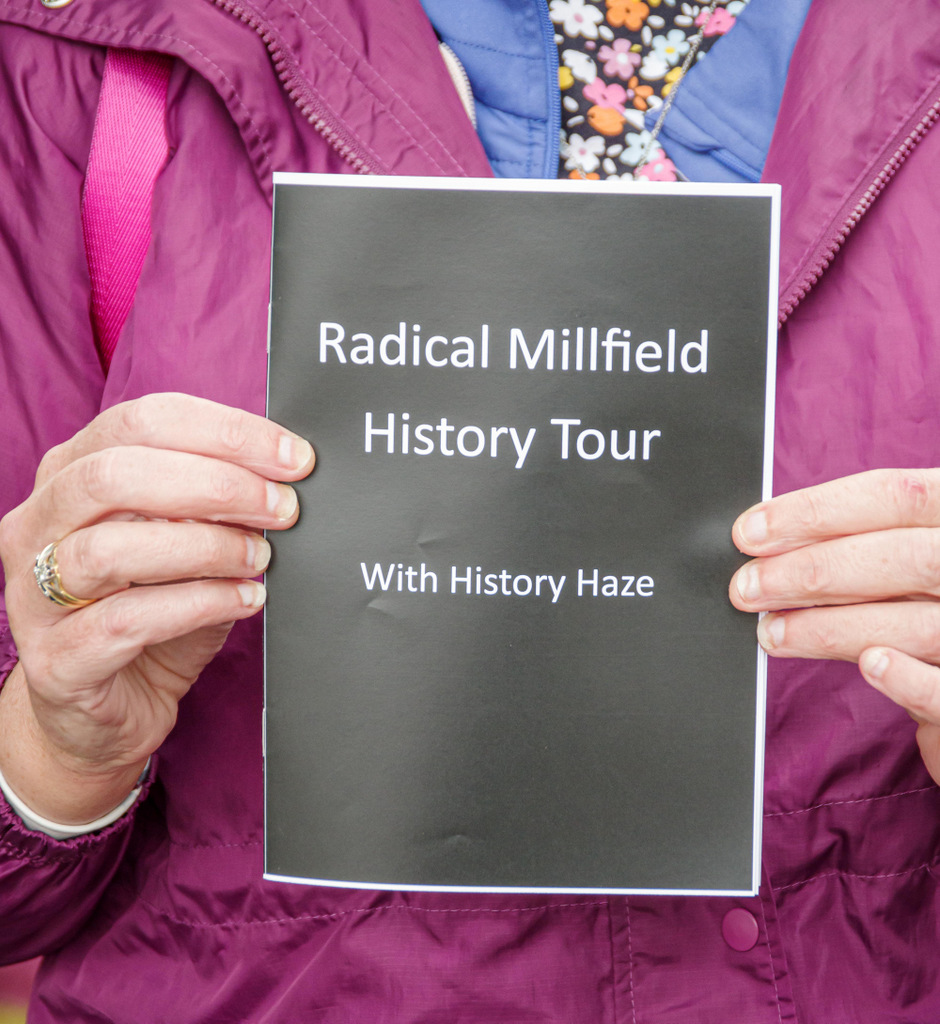 A photograph of a booklet titled "Radical Millfield History Tour"
